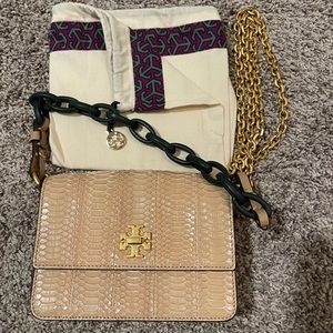 Tory Burch beige & rose/gold croc embossed Italian leather bag + dust bag.